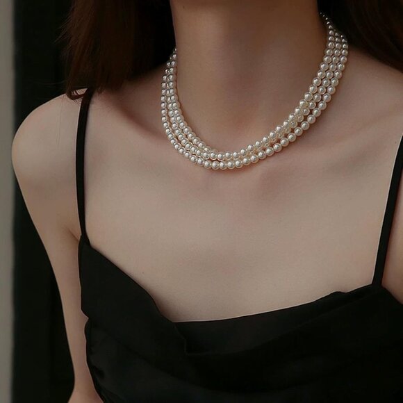 Long Pearl Necklaces for Women,Vintage Elegant Faux White Pearl Multi Strand Lay - Picture 4 of 7